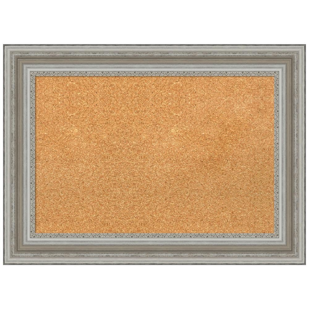 Amanti Art Silver Framed Natural Cork Bulletin Board 30" x 22"