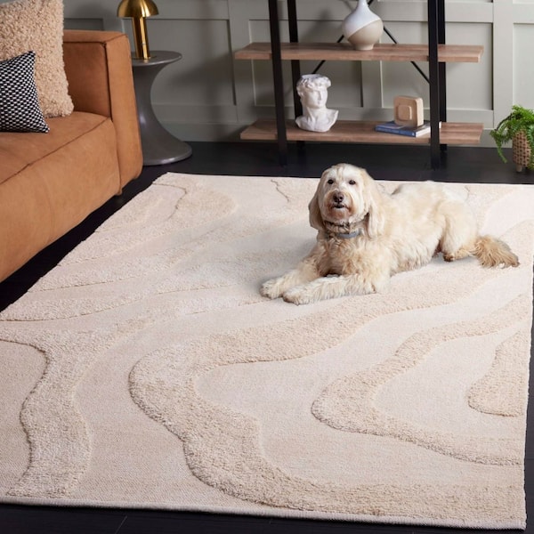 SAFAVIEH Easy Care 4 ft. x 6 ft. Ivory High-Low Solid Wavy Area