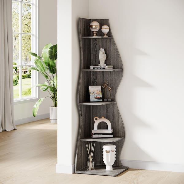 MARTHA STEWART 37 in. Tall Walnut Wood Grain/Polished Brass