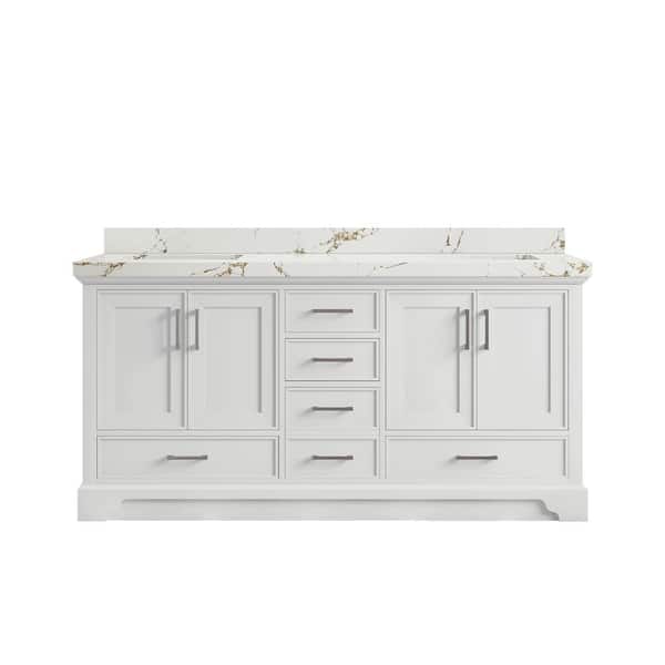 Willow Collections Charlotte 72 in. Double Sink Freestanding White Bath Vanity with Viola Brown Qt. Top Unassembled