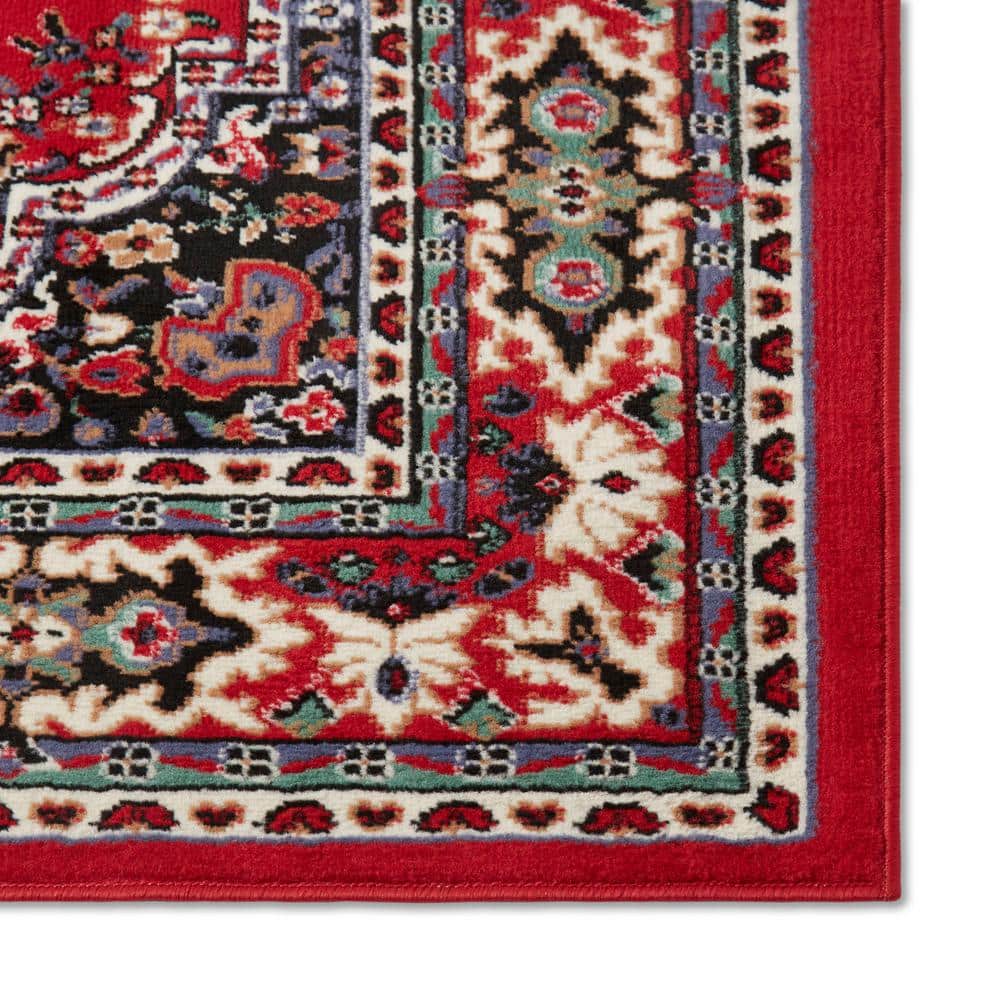 Claret and Black Traditional Medallion Area Rug, 9'2" x 12'5"