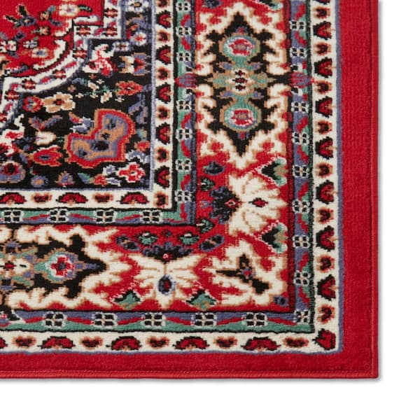 Premium Sakarya Red/Black 9 ft. x 12 ft. Medallion Area Rug