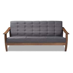 Larsen 76 in. Gray/Walnut Fabric 3-Seater Cabriole Sofa with Square Arms