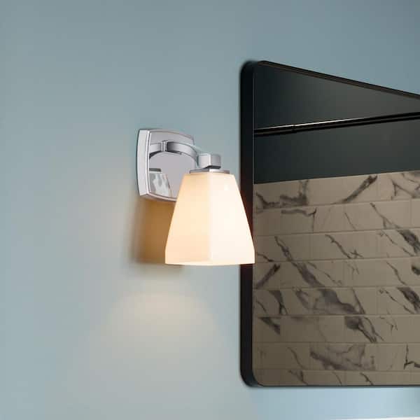 Marant 9.5 in. 1-Light Wall Sconce with Opal Glass in Chrome