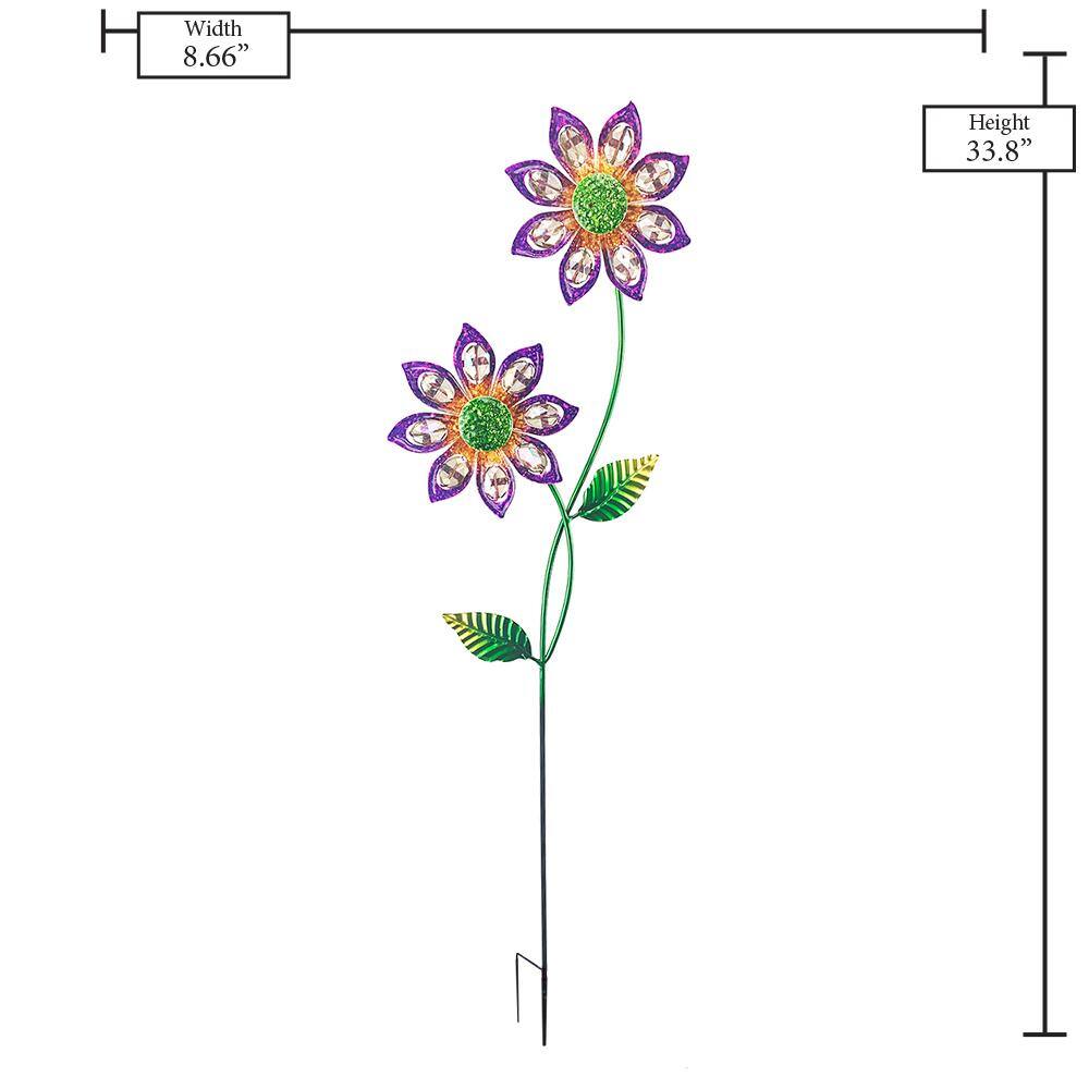 Purple Double Flower Outdoor Garden Spinner Stake