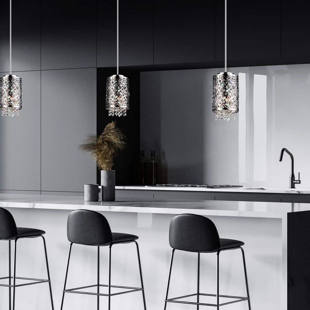 Chrome Glass Mini Drum LED Pendant Light with Bubbles
