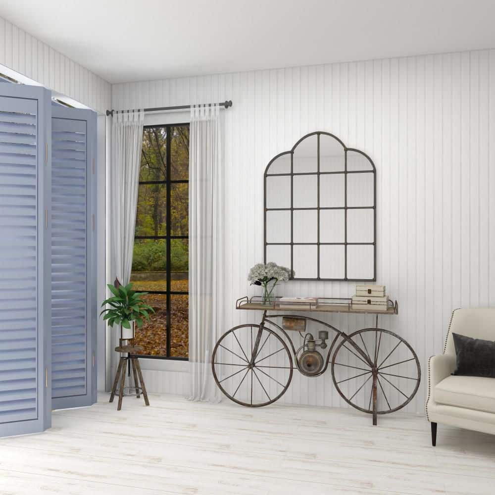 Arched Black Metal Window Pane Wall Mirror
