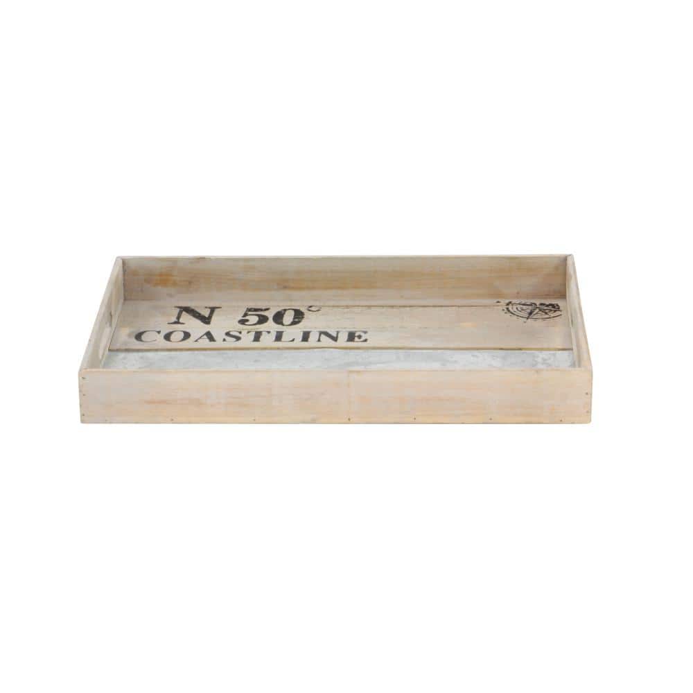 Nautical Brown Fir and Metal Decorative Tray Set