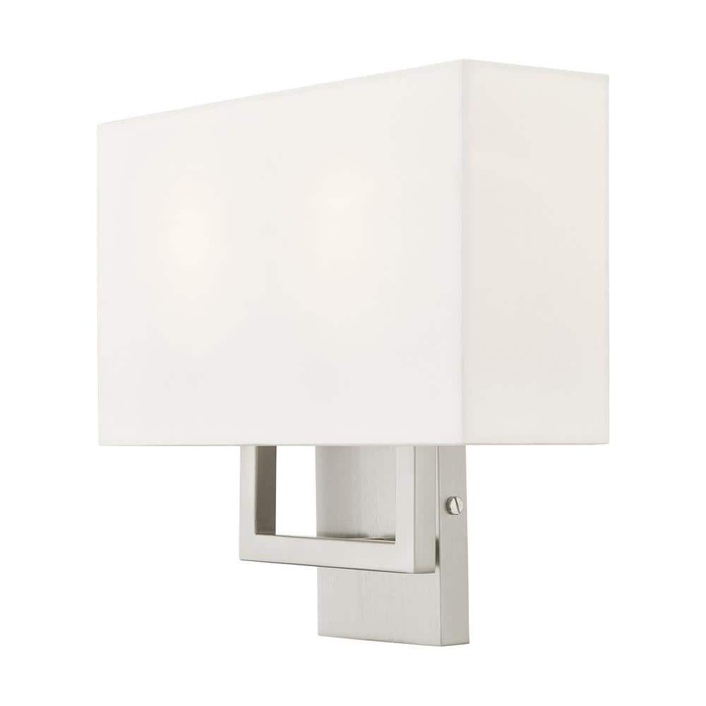 Pierson 2-Light Brushed Nickel Wall Sconce with Off-White Shade