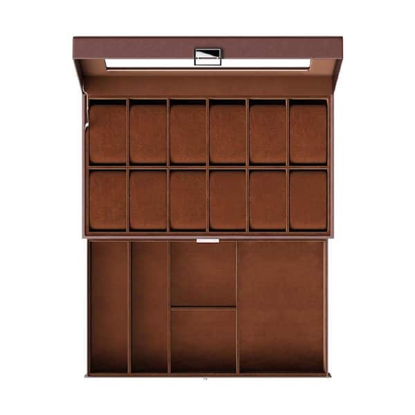 2-Layer Brown Rectangular Faux Leather Cufflinks