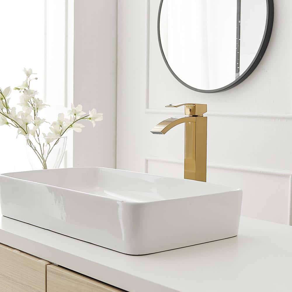 Brushed Gold Single Handle Waterfall Vessel Sink Faucet
