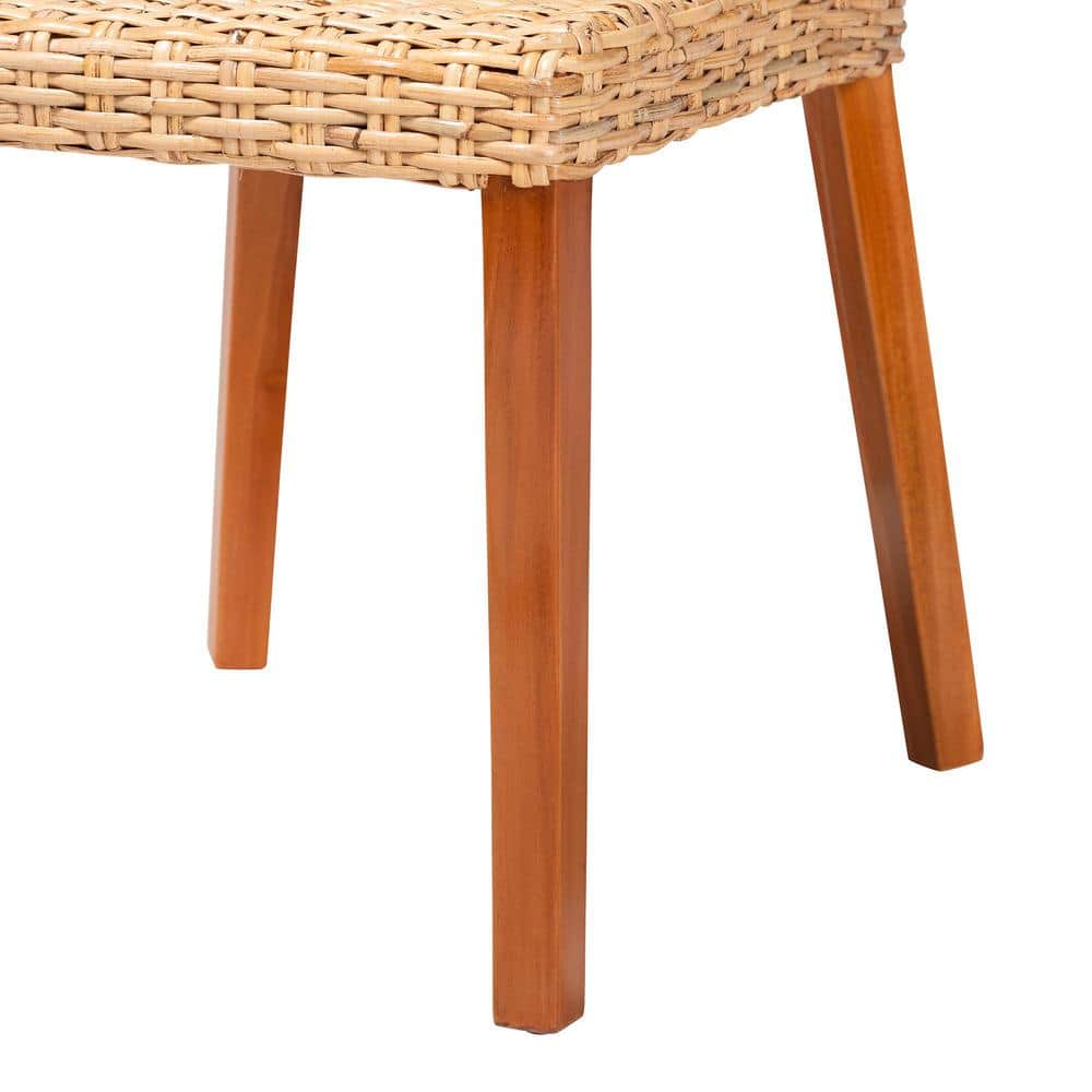 Light Honey Rattan and Mahogany Dining Side Chair