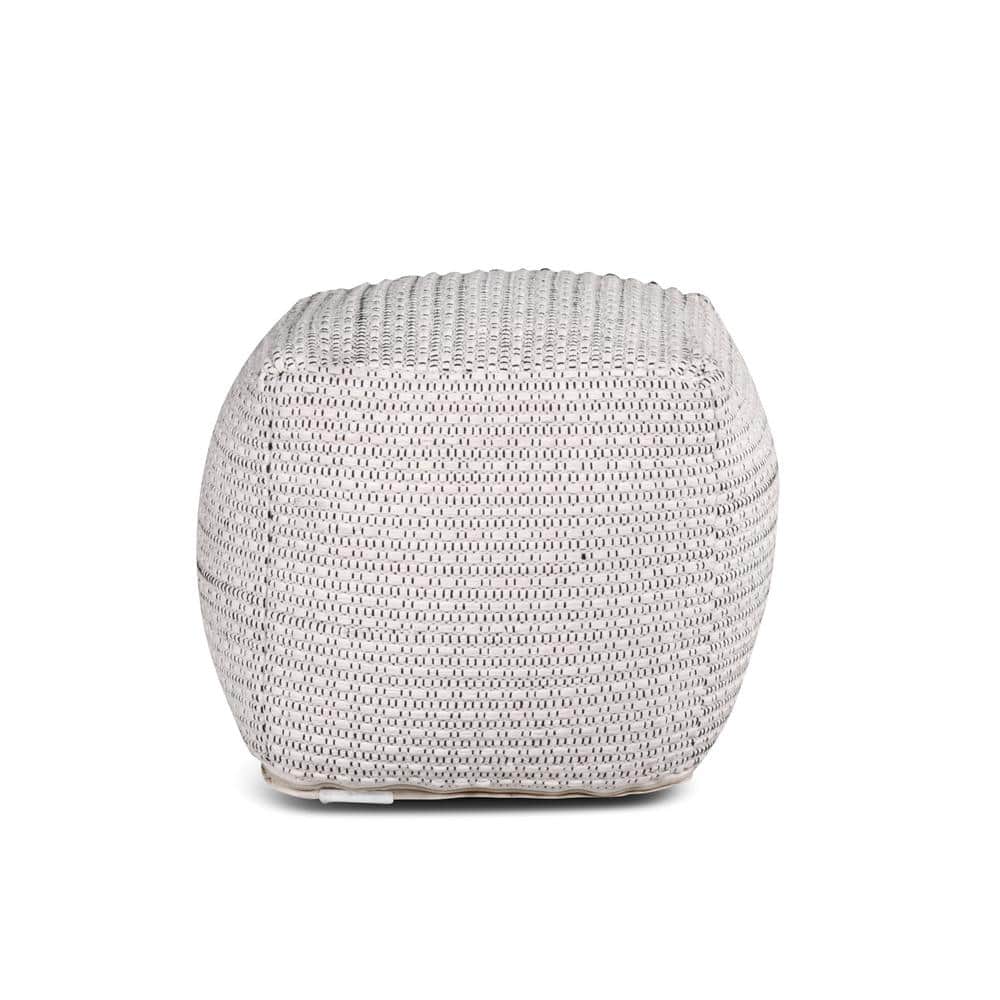 Ivory Handwoven Wool-Cotton 18'' Square Pouf Ottoman