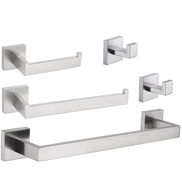 BYH build your home 5-Piece Bath Hardware Set Bathroom Accessories Set with Towel Hooks Toilet Paper Holder and Towel Bar in Brushed Nickel