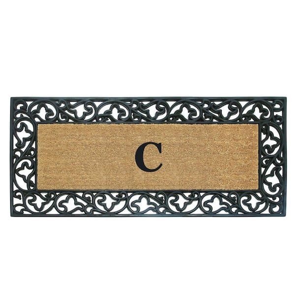 Nedia Home Acanthus Border 24 in. x 57 in. Rubber Coir Monogrammed C Door Mat