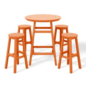 Laguna 5-Piece Bar Height HDPE Plastic Outdoor Patio Round High Top Bistro Dining Set in Orange