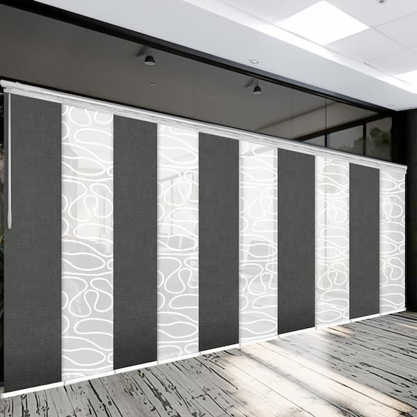 EMOH Midnight Swirl 120 in. - 218 in. W x 94 in. L Adjustable 10-Panel White Double Rail Panel Track with 23.5 in. Slates