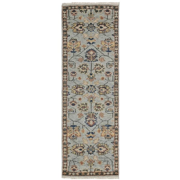 2 ft. x 8 ft. Gray and Gold Oriental Area Rug