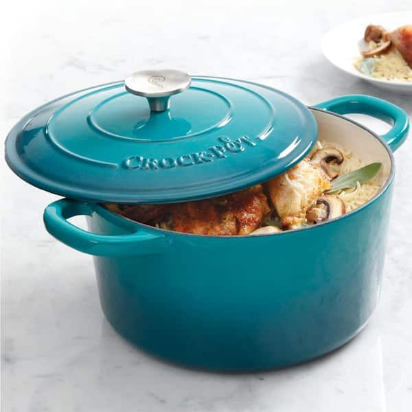 Crock Pot Artisan Enameled Cast Iron 5-Quart Round Dutch Oven Teal Ombre