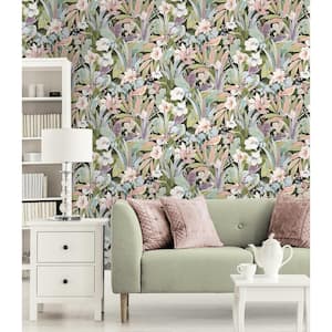 30.75 sq. ft. Forest and Petal Pink Blossoming Birds Vinyl Peel and Stick Wallpaper Roll