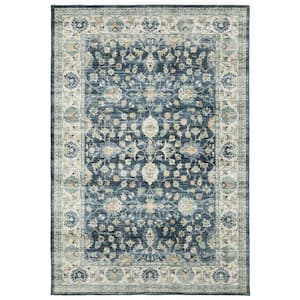 Summit Blue/Ivory 5 ft. x 7 ft. Traditional Oriental Border Polyester Machine Washable Indoor Area Rug