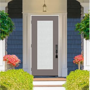 Legacy 36 in. x 80 in. Full Lite Rain Glass RHOS Primed Kindling Finish Fiberglass Prehung Front Door