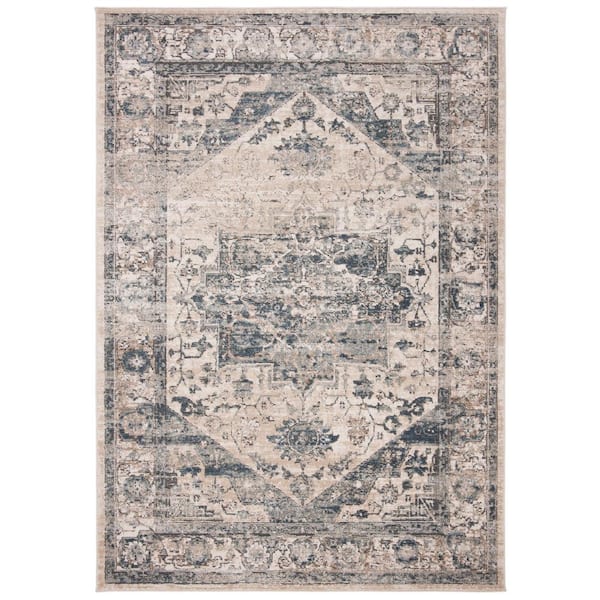 Oregon 11 ft. x 15 ft. Ivory/Blue Distressed Floral Area Rug