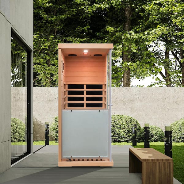 Moray 1-Person Indoor Hemlock Infrared Sauna with 6 Far-Infrared Carbon Heaters(Left and Right Door Randomly)
