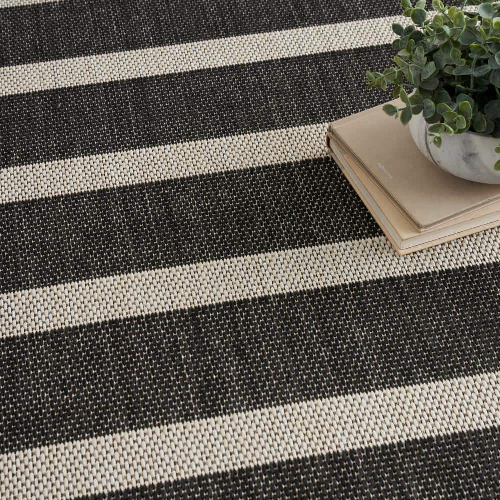 Positano Black Ivory 6' x 9' Flat Woven Stripe Rug