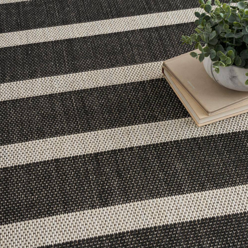 Positano Black Ivory 6' x 9' Flat Woven Stripe Rug