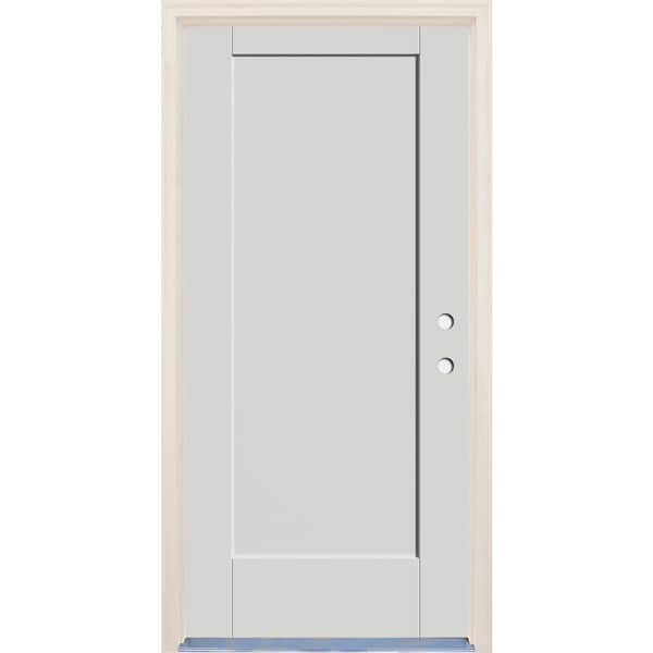 Builders Choice 32 in. x 80 in. 1 Panel Left-Hand Alpine Painted Fiberglass Prehung Front Door w/6-9/16 in. Frame and Nickel Hinges