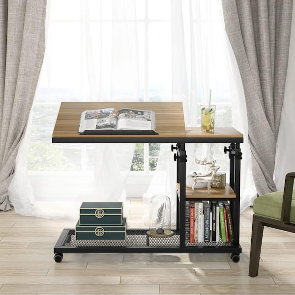 Tall Side Table, Industrial End Telephone Table with Adjustable Mesh  Shelves, Small Entryway Table, Laptop Table