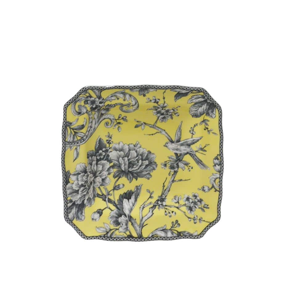 Adelaide Yellow Floral Porcelain Square Dinnerware Set, Service for 4