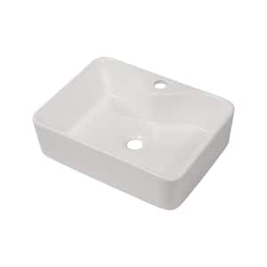 Bathroom Sink 16 in. Ceramic Rectangular Vessel Sink with Faucet Hole in White