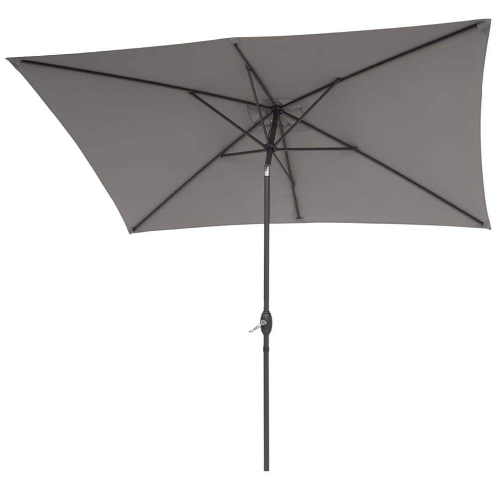 6.5 ft. x 10 ft. Steel Market Tilt Patio Umbrella in Gray