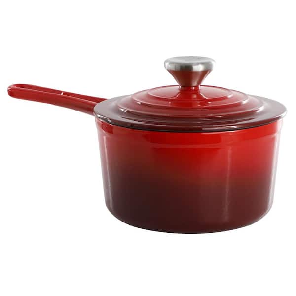 2 Quart Enameled Cast Iron Sauce Pan in Gradient Red