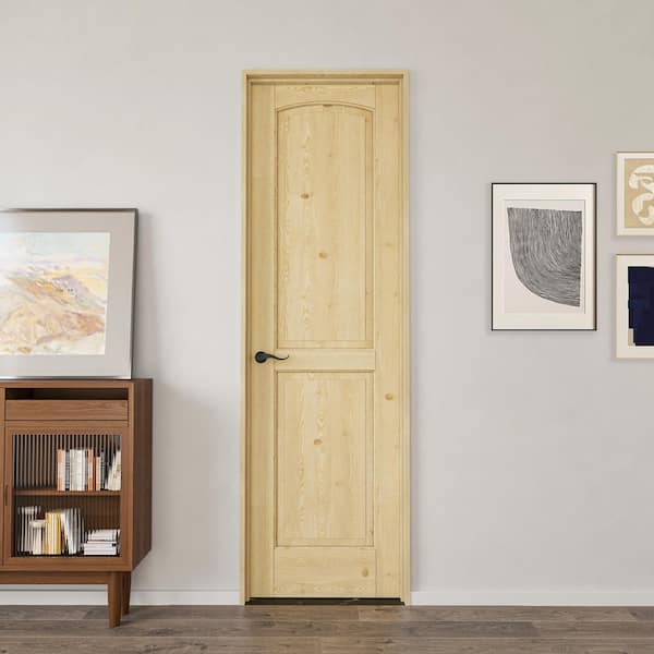 24 in. x 80 in. 2-Panel Right Solid Core Unfinished Pine Wood Assembly Required Single Interior Door with Pine Jamb