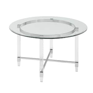 Amberly 50 in. Round Glass Dining Table Stainless Steel Base