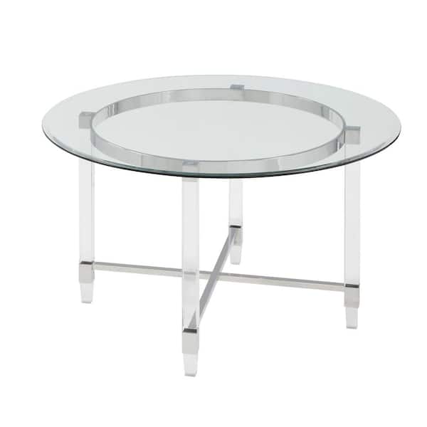 Best Quality Furniture Amberly 50 in. Round Glass Dining Table Stainless Steel Base