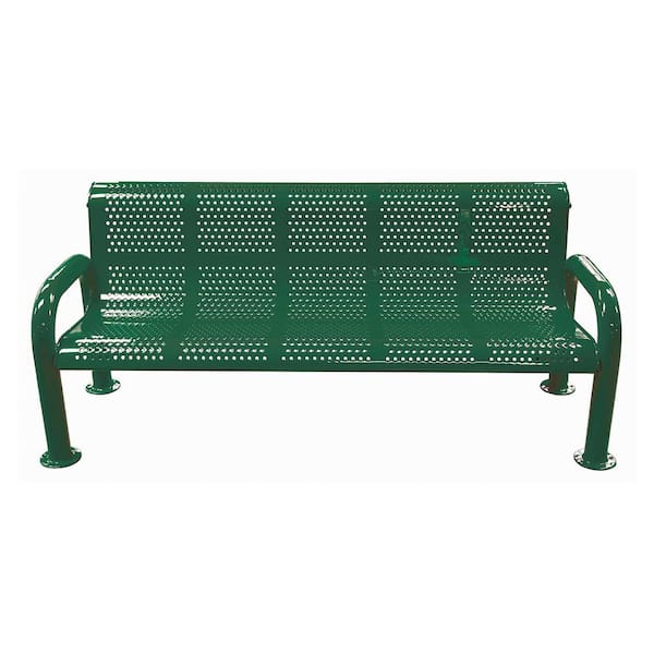 Leisure Craft 6 ft. Green Metal U-Leg Perforated Roll Form Bench with Back