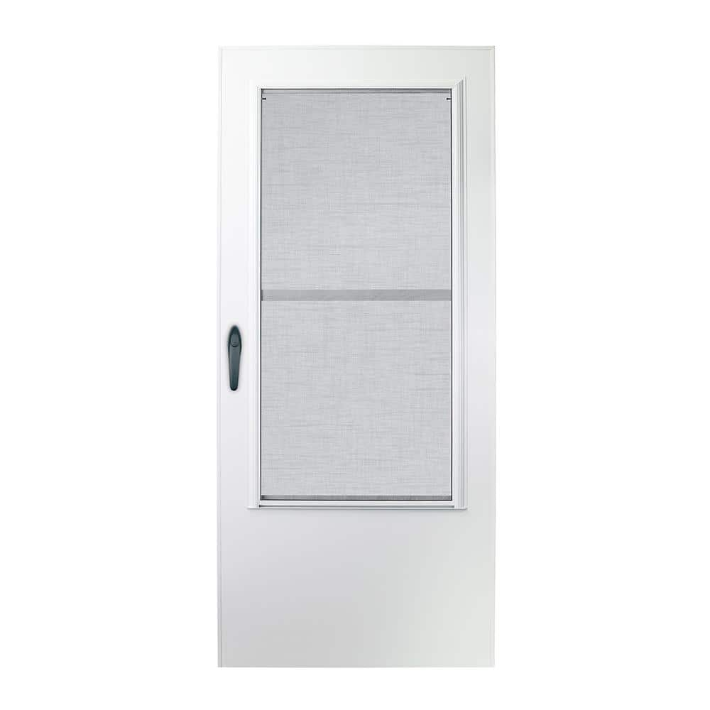 200 Series 33 in. x 80 in. White Universal Mid-View Triple-Track Aluminum Storm Door with Black Hardware -  EMCO, 22091