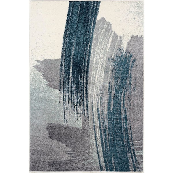 Nova Blue White, 2 ft. x 14 ft. Scandinavian Indoor Contemporary Runner Rug