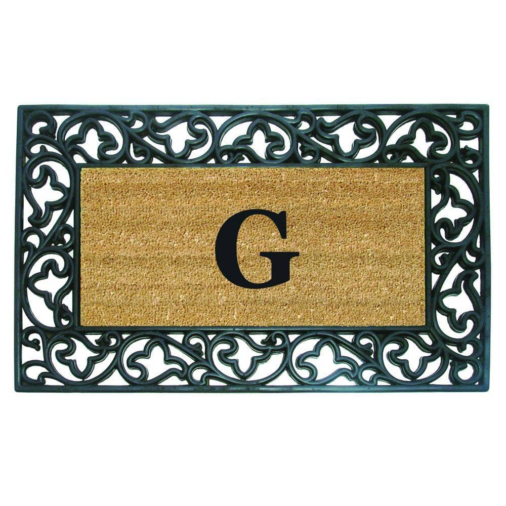 Heavy Duty Brown 22 in. x 36 in. Rubber Coir Acanthus Monogrammed G Indoor Outdoor Door Mat price history on PriceWatchPro