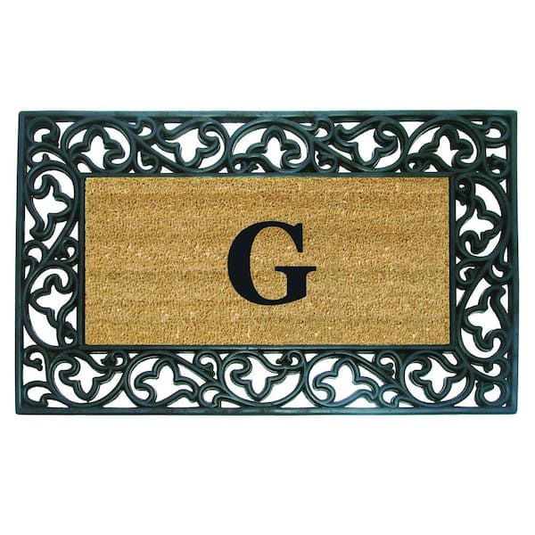 Heavy Duty Brown 22 in. x 36 in. Rubber Coir Acanthus Monogrammed G Indoor Outdoor Door Mat