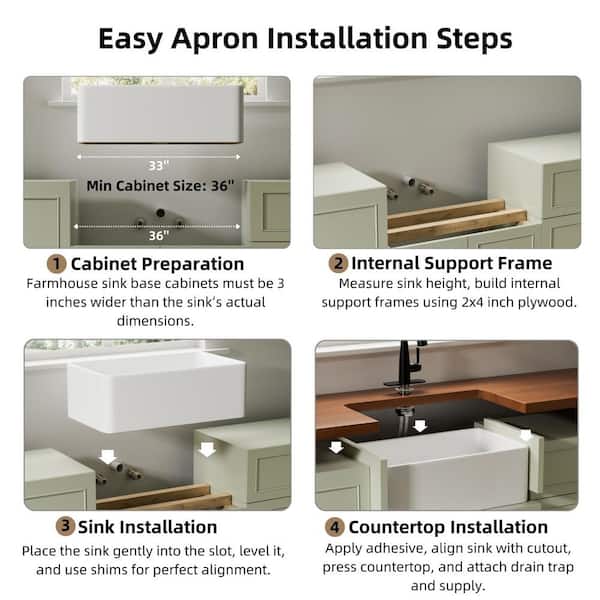 33 in. x 20 in. Reversible Farmhouse Kitchen Sink Fireclay Workstation Sink with Deep Single Bowl and Full Accessories