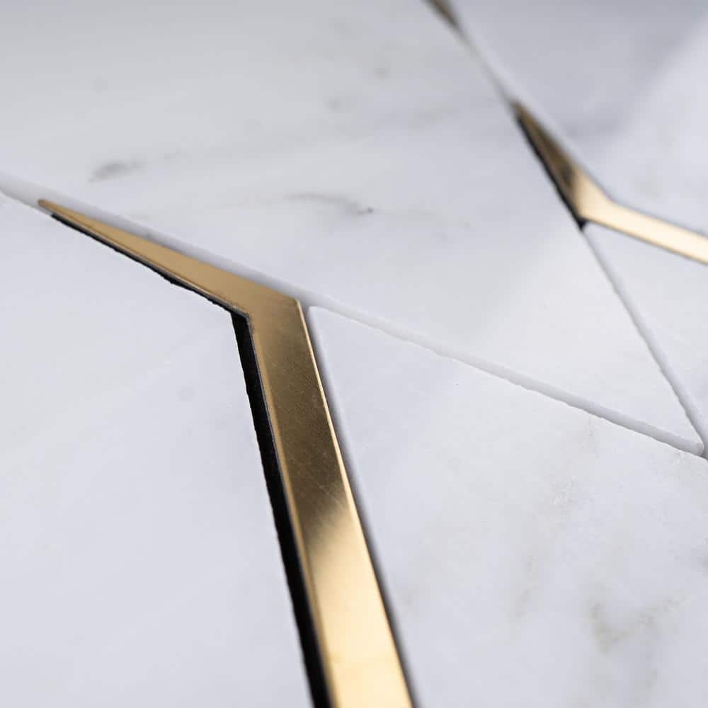 White and Gold Geometric Polished Marble Mosaic Wall Tile