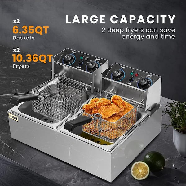 Electric Deep Fryer w/Basket & Lid, 3000W 20.7QT Commercial Deep Fryer,  Countertop Kitchen Frying Machine, Stainless Steel French Fryer with