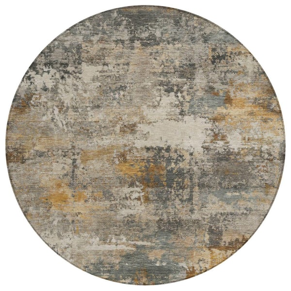Chantille Machine Washable Indoor/Outdoor Abstract ACN2368 Khaki 8 ft. x 8 ft. Round Rug