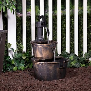 27 in. Bronze 2-Tier Barrel and Pump Fountain