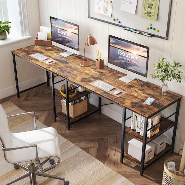  Cubiker Computer Home Office Desk, 47 Small Desk Table with  Storage Shelf and Bookshelf, Study Writing Table Modern Simple Style Space  Saving Design, Rustic : Home & Kitchen